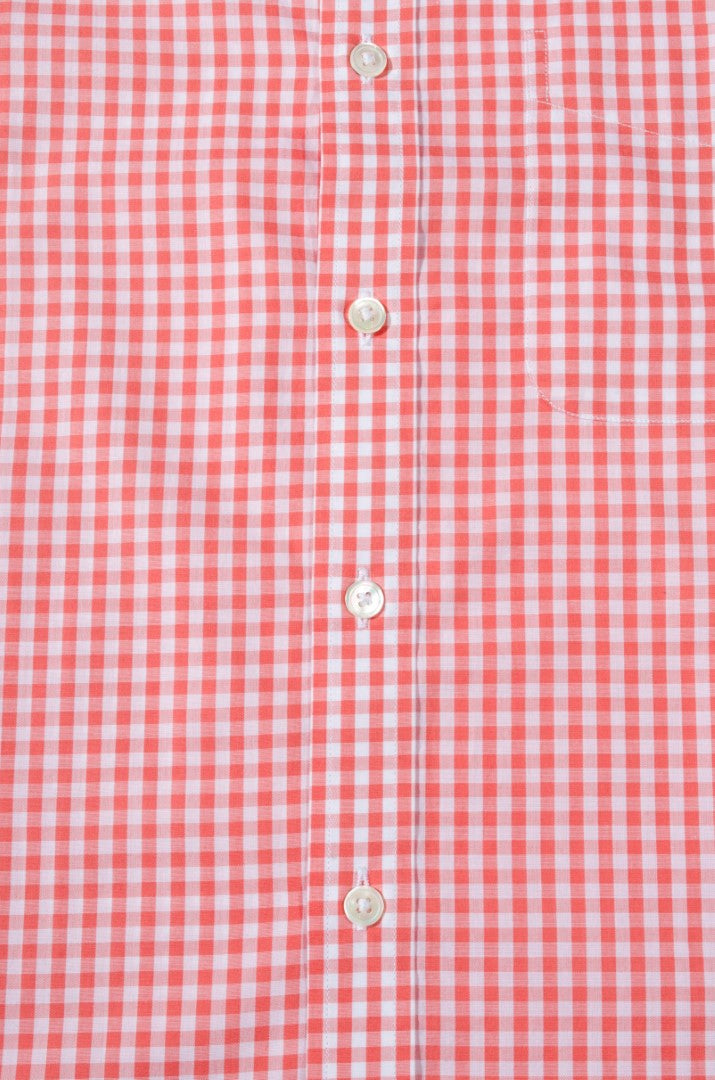 Salmon Pink Gingham Check Button Down Slim Fit Shirt