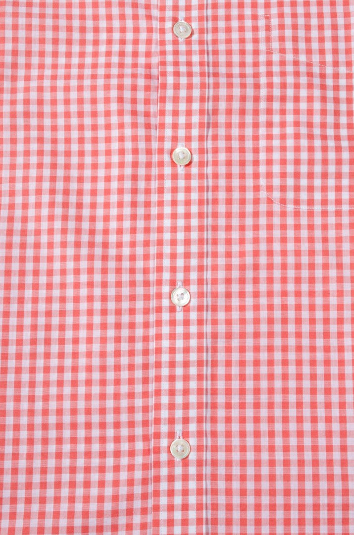Salmon Pink Gingham Check Button Down Slim Fit Shirt