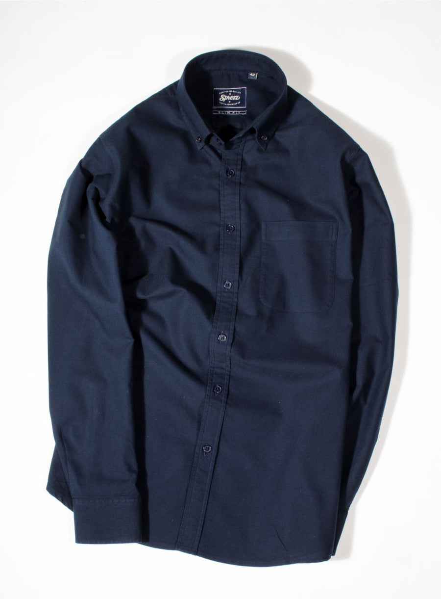 Navy Blue Oxford Button Down Slim Fit Shirt