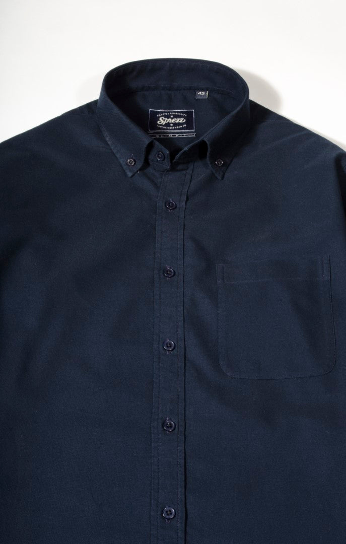 Navy Blue Oxford Button Down Slim Fit Shirt