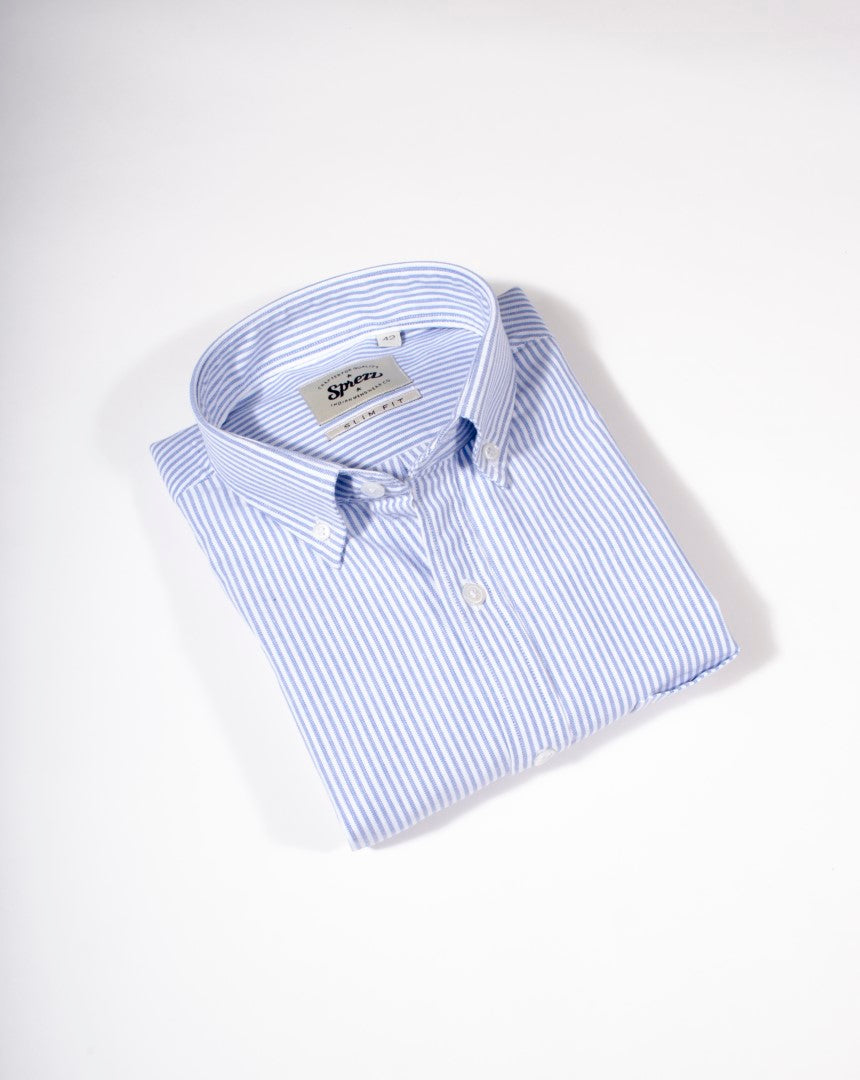 Sky Blue Oxford Stripe Button Down Slim Fit Shirt –