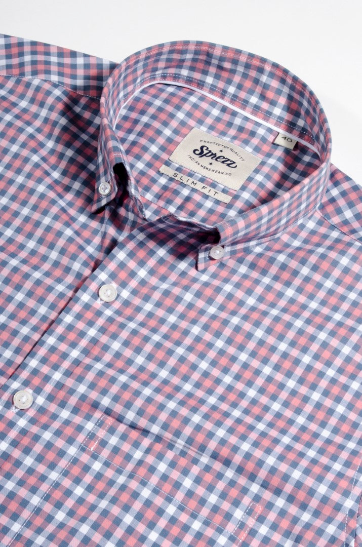 Multi Check Button Down Slim Fit Shirt