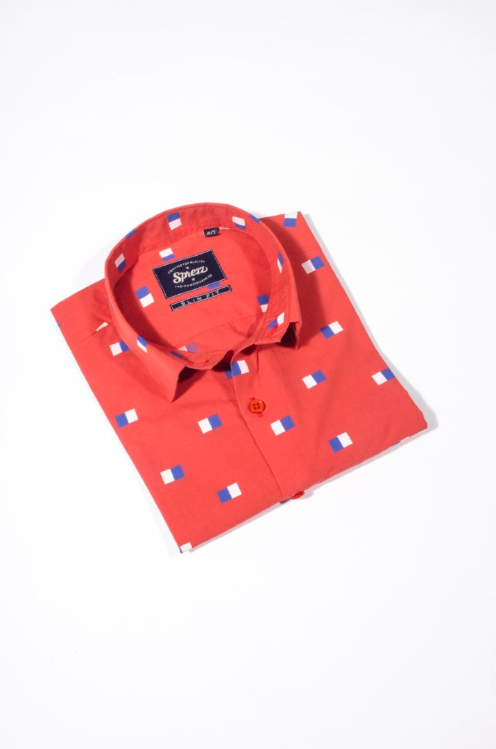 Drapeau Print Half Sleeves Slim Fit Shirt