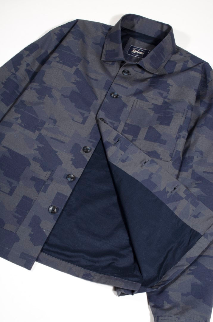 Blue Camo Print Worker Jacket