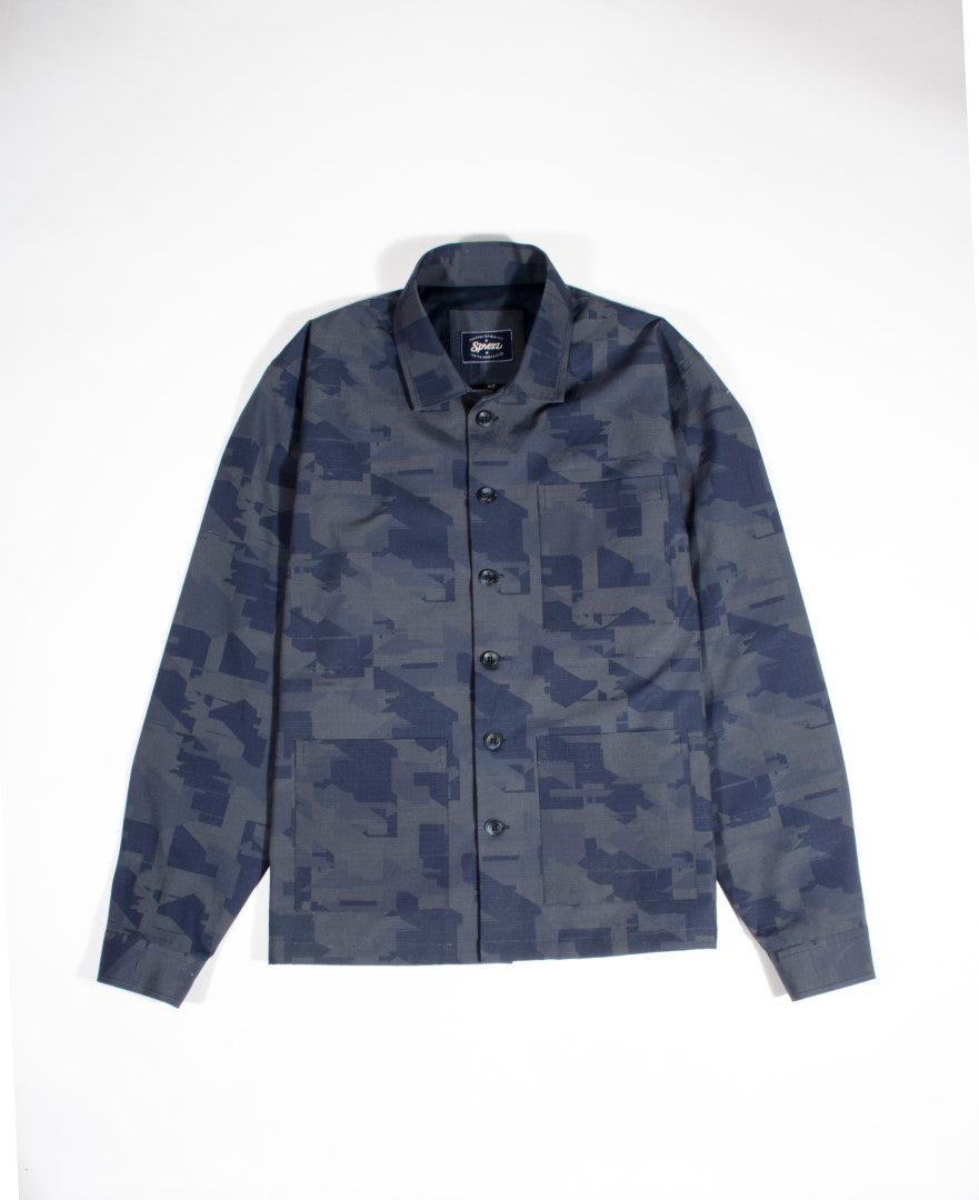 Blue Camo Print Worker Jacket