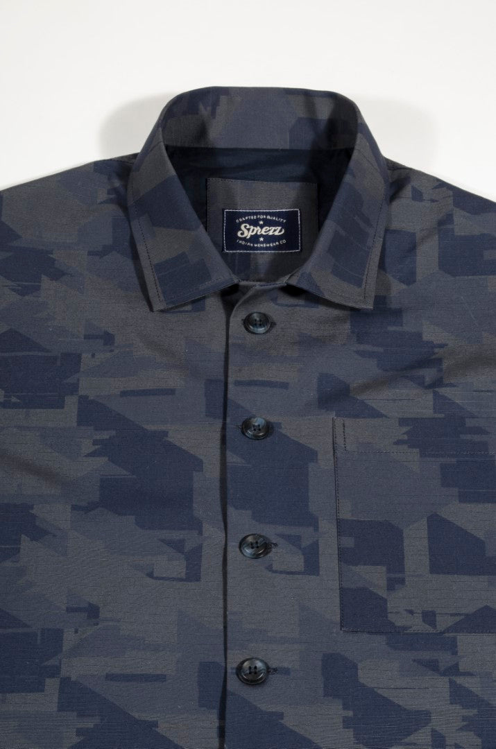 Blue Camo Print Worker Jacket