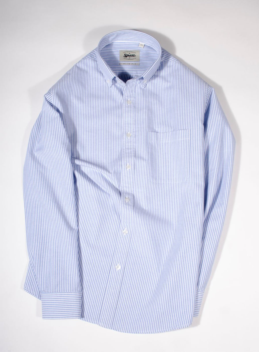 Sky Blue Oxford Stripe Button Down Slim Fit Shirt