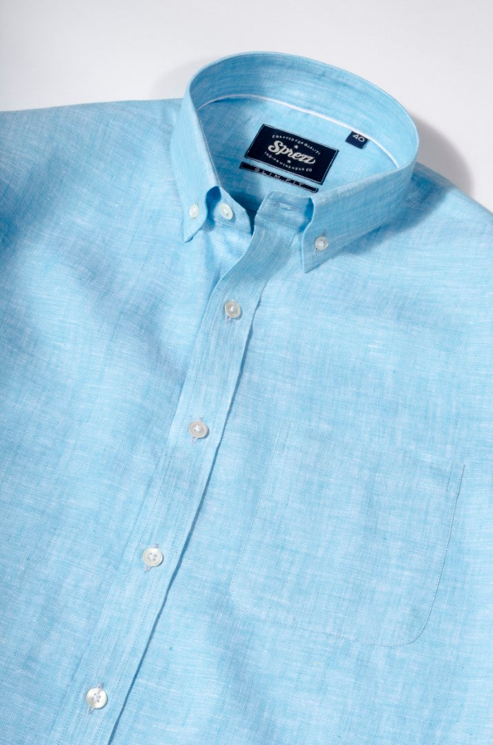 Ice Blue Linen Button Down Shirt