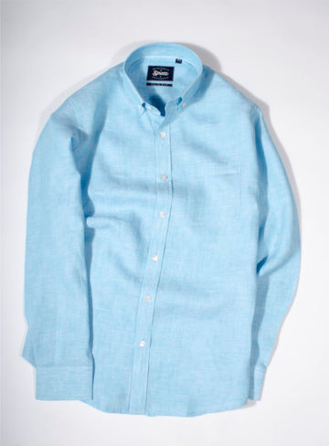 Ice Blue Linen Button Down Shirt