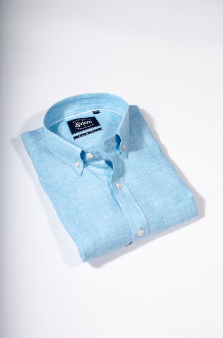 Ice Blue Linen Button Down Shirt