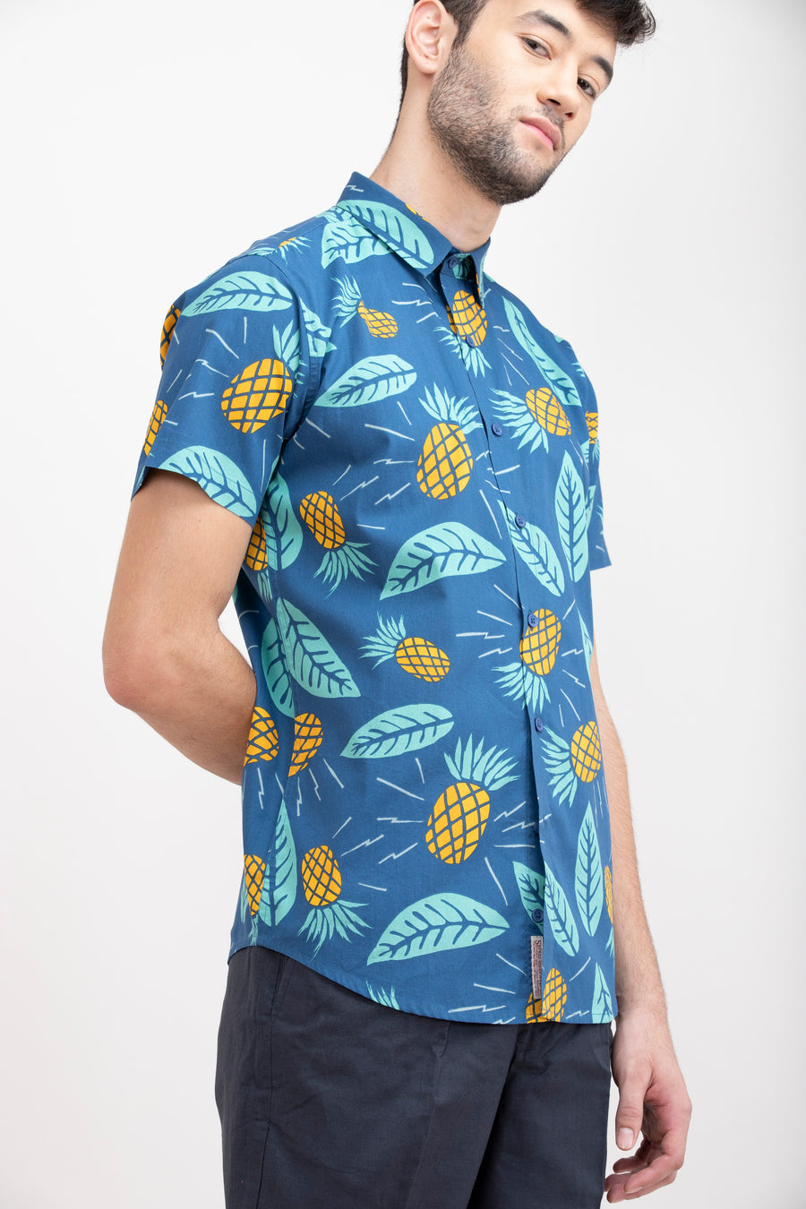 Pineapple Blue Print Slim Fit Shirt