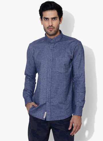 Brushed Cotton Flannel Blue Button Down Shirt