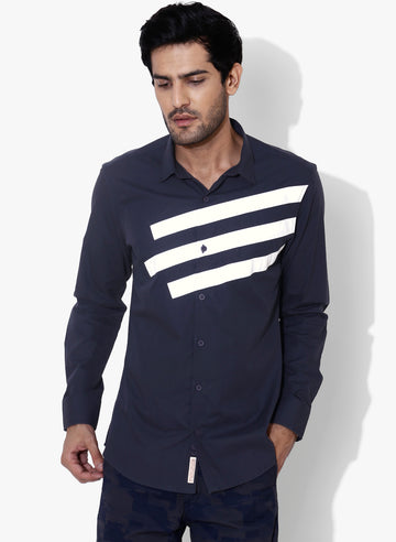 Oblique Color Block Cutaway Collar Shirt