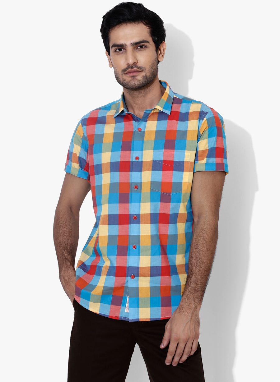 Lumin Check Half Sleeves Slim Fit Shirt