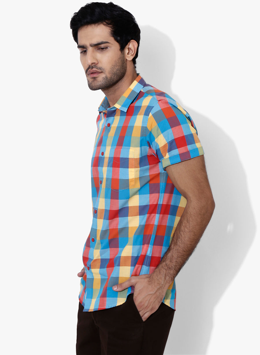 Lumin Check Half Sleeves Slim Fit Shirt