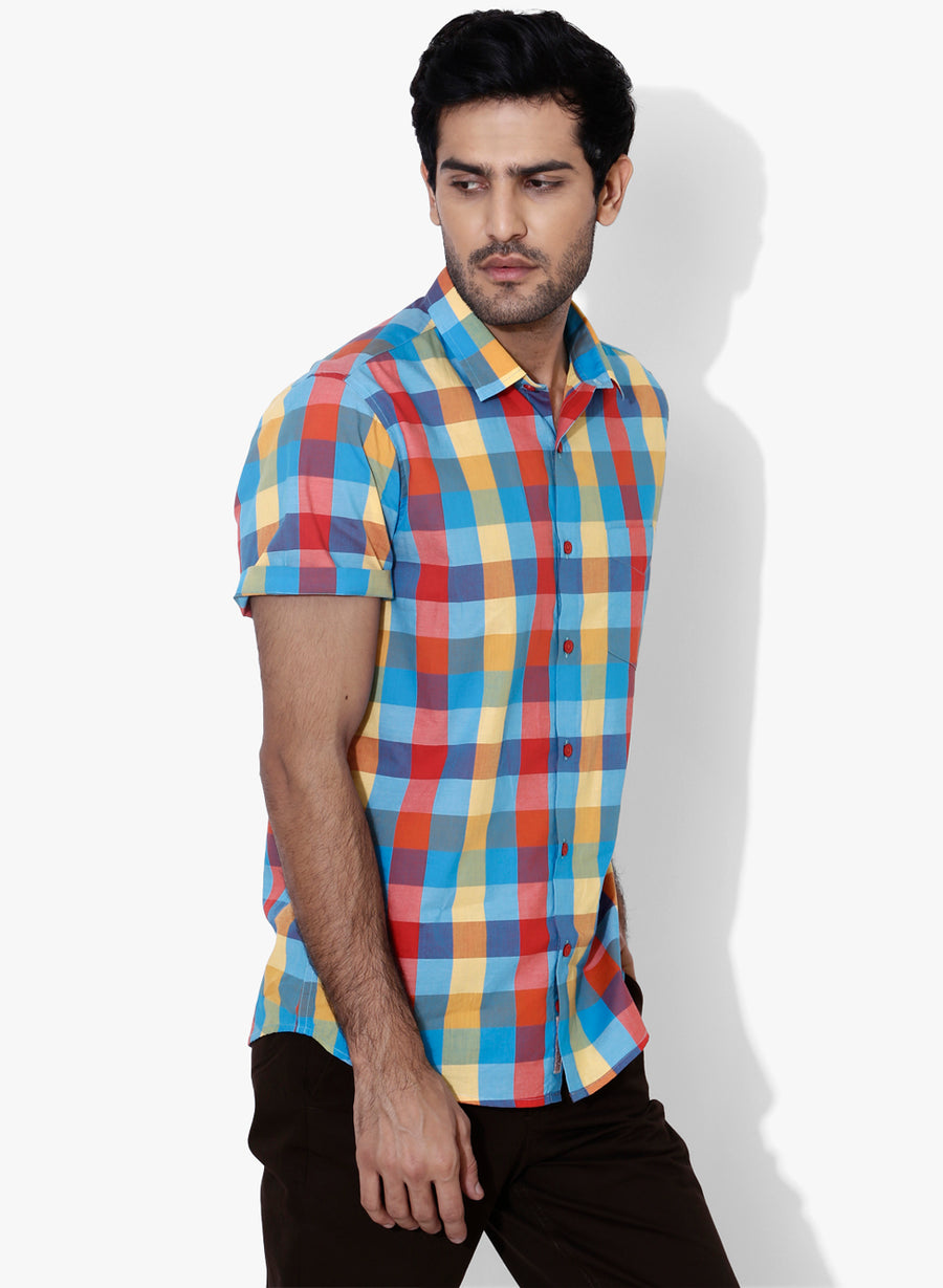 Lumin Check Half Sleeves Slim Fit Shirt