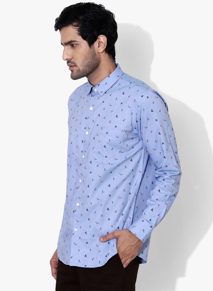 Surf Print Chambray Full Sleeves Slim Fit Shirt