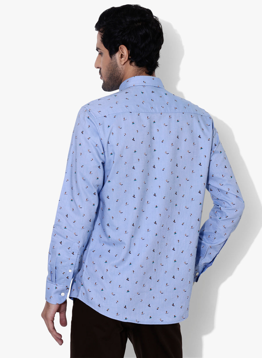 Surf Print Chambray Full Sleeves Slim Fit Shirt