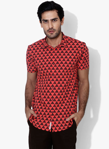 Acuto Geometric Print Half Sleeves Slim Fit Shirt