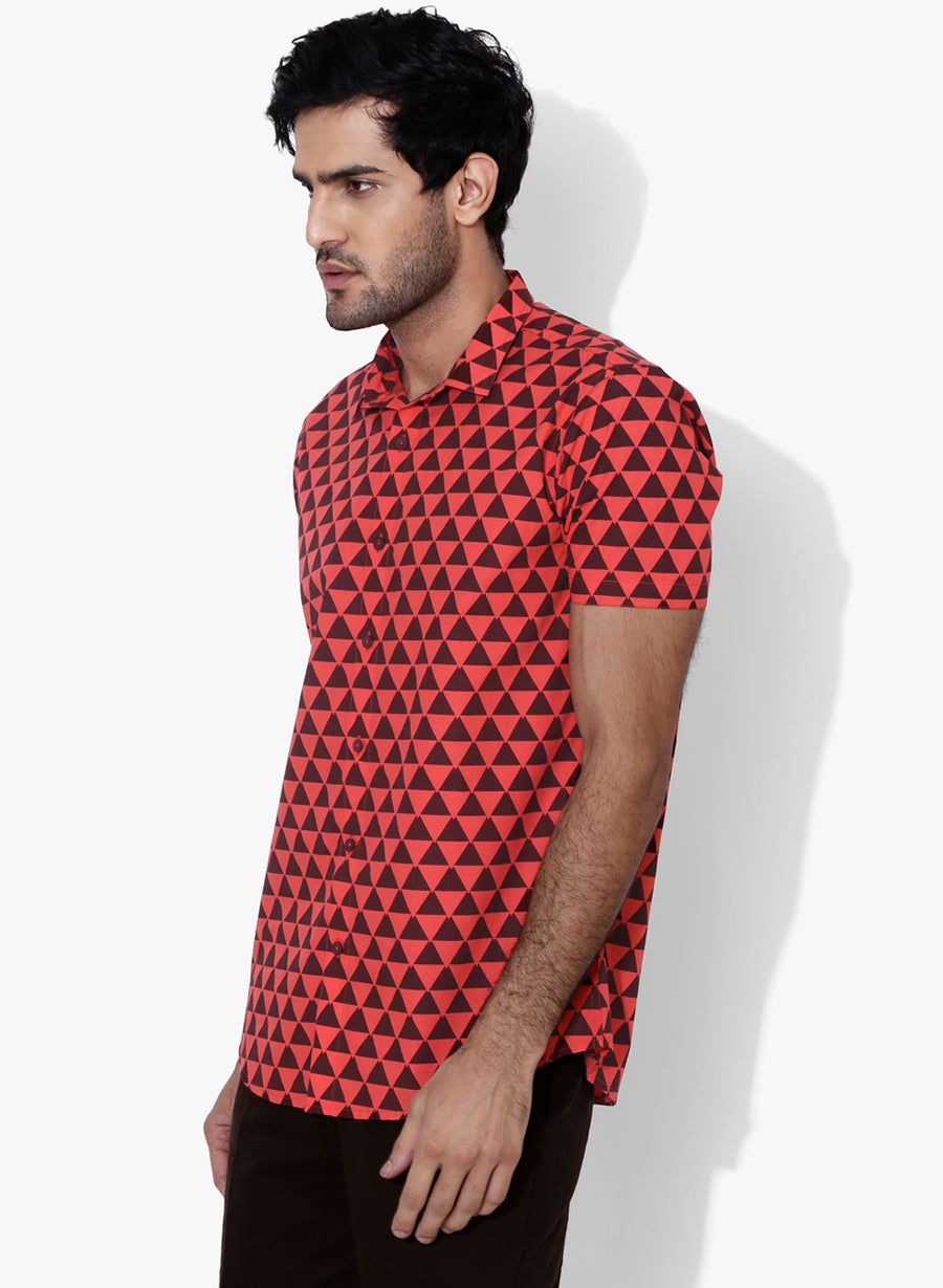 Acuto Geometric Print Half Sleeves Slim Fit Shirt