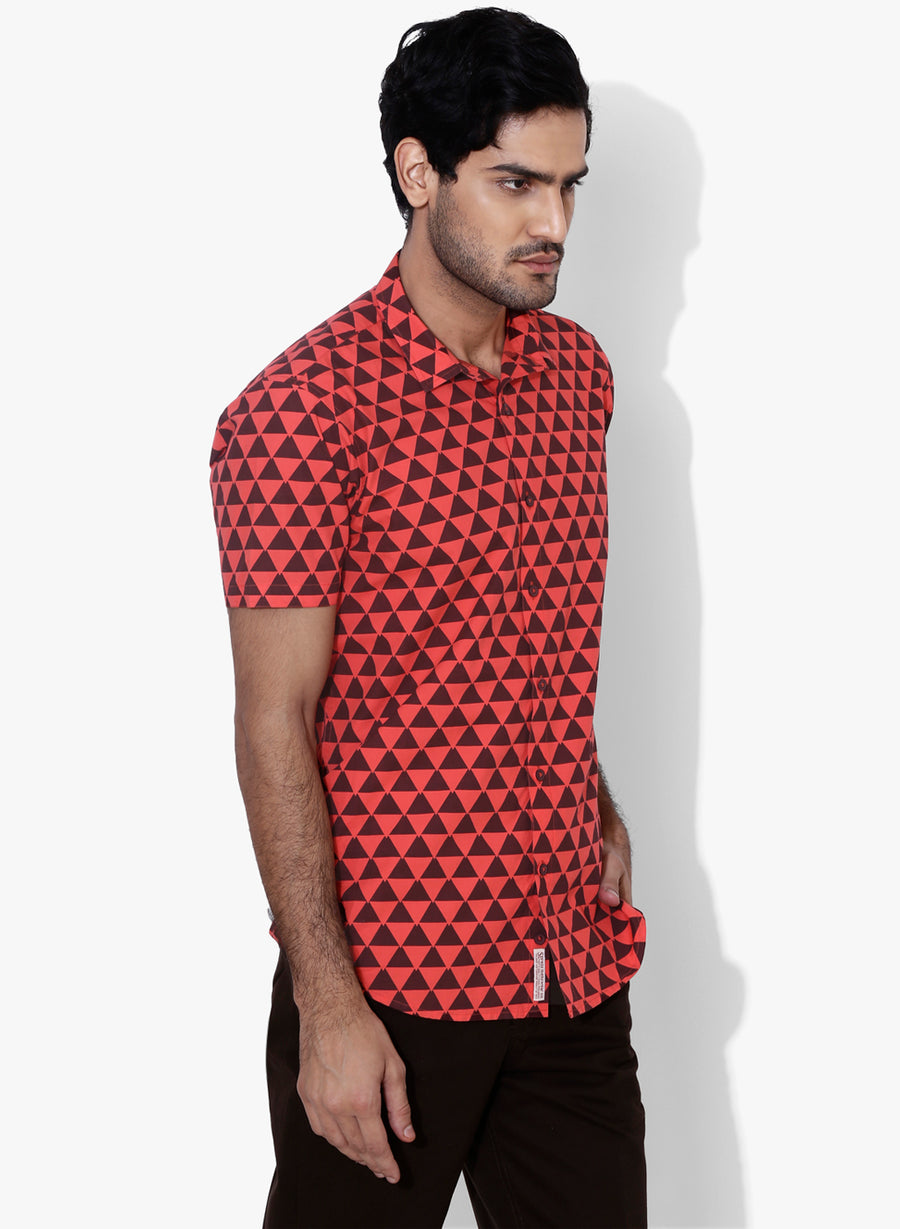 Acuto Geometric Print Half Sleeves Slim Fit Shirt