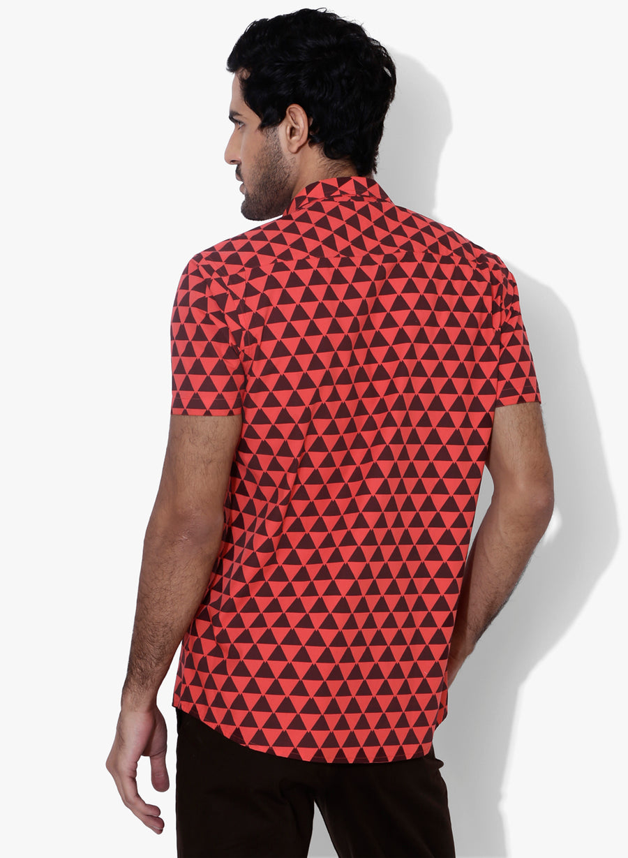 Acuto Geometric Print Half Sleeves Slim Fit Shirt