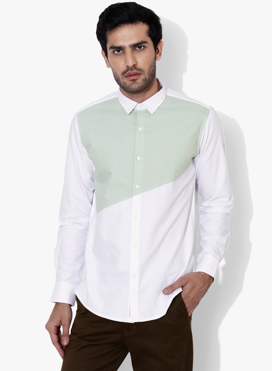 Bevel Color Block Oxford Slim Fit Shirt