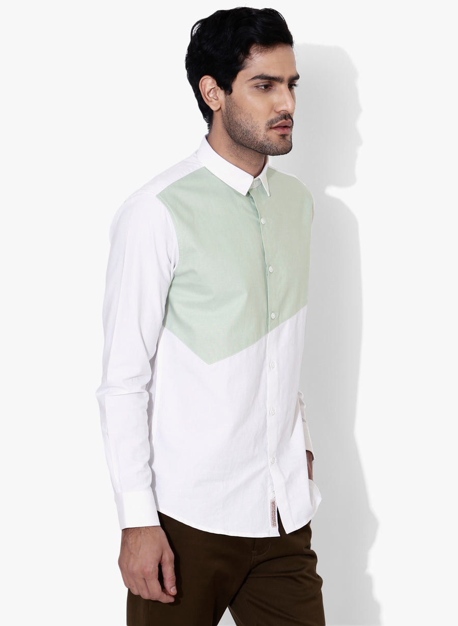 Bevel Color Block Oxford Slim Fit Shirt