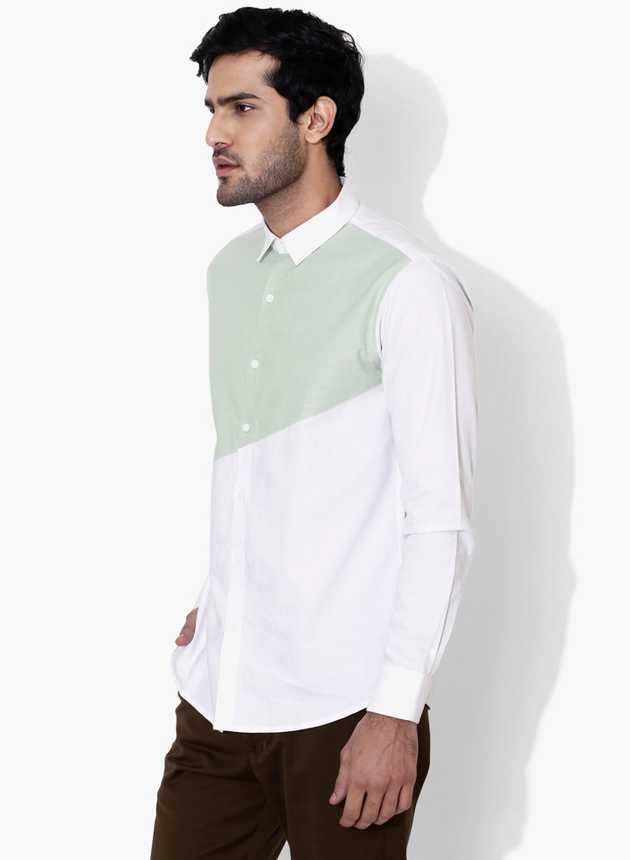 Bevel Color Block Oxford Slim Fit Shirt