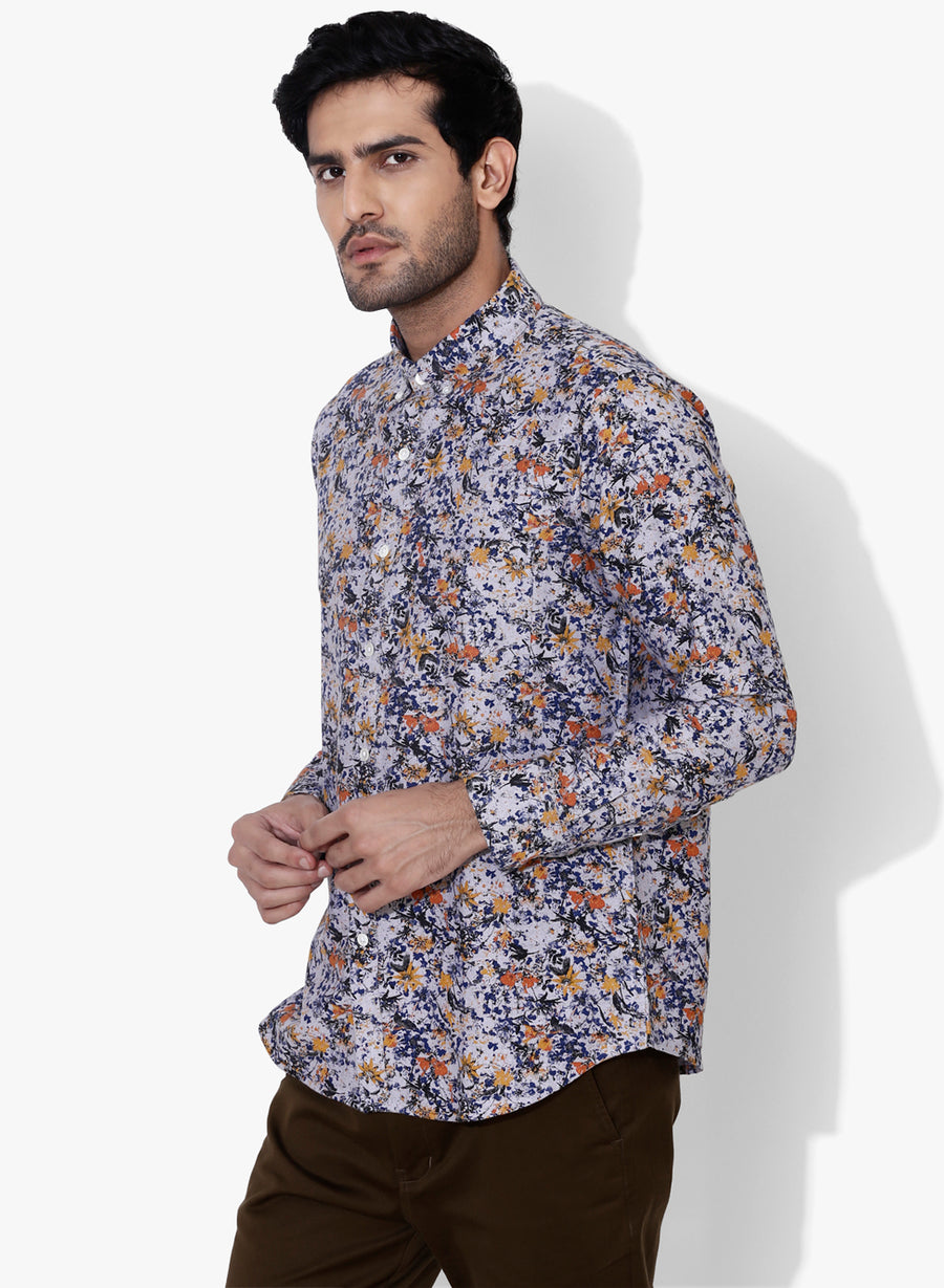 Furō Floral Print Button Down Slim Fit Shirt