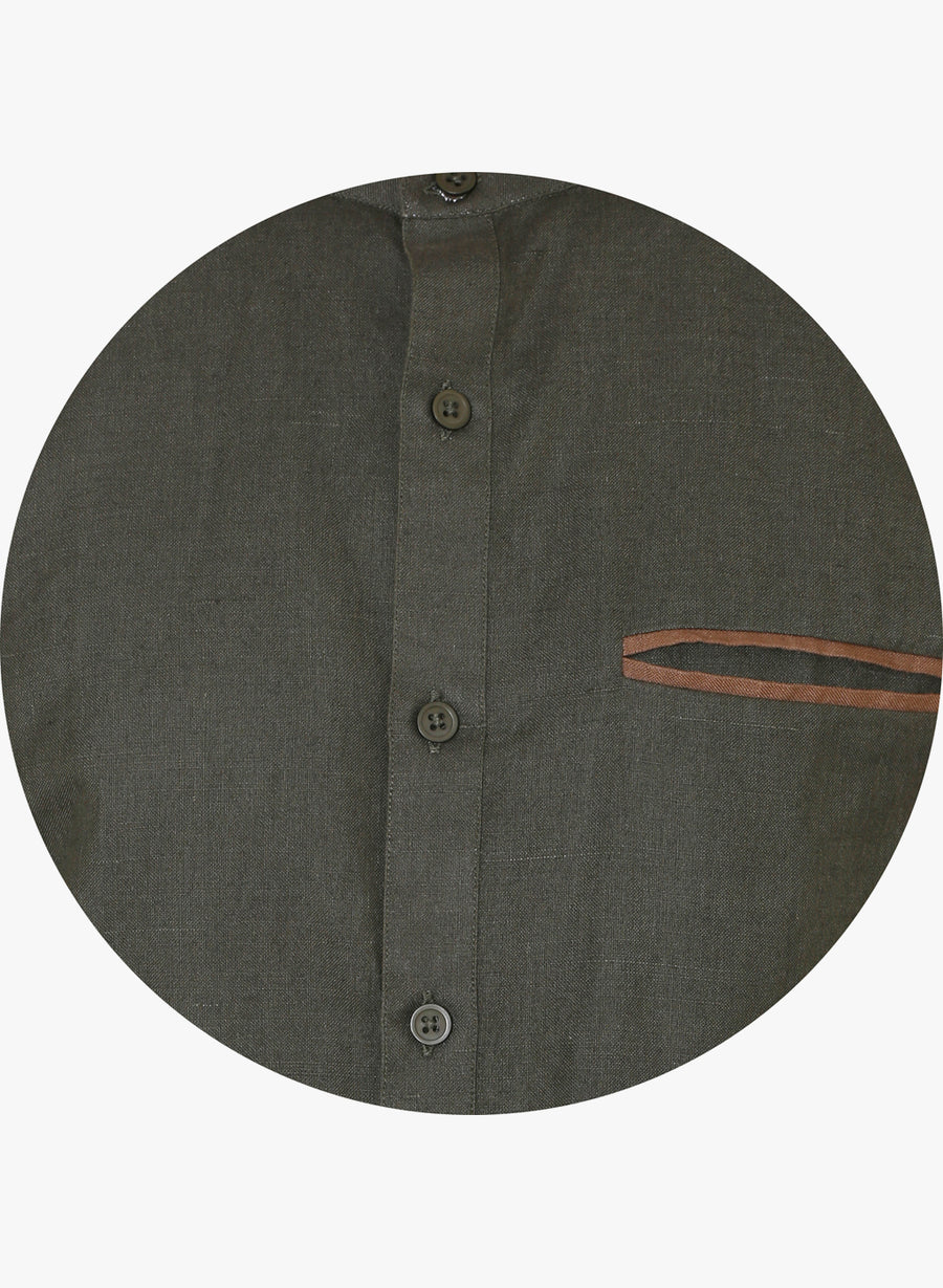 Olivo Cotton Linen Mandrin Collar Slim Fit Shirt