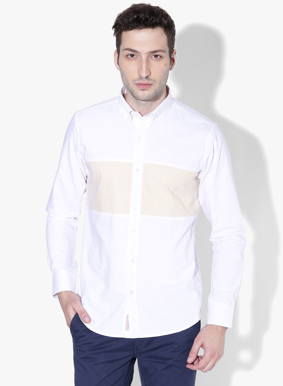 White Oxford Color Block Button Down Shirt