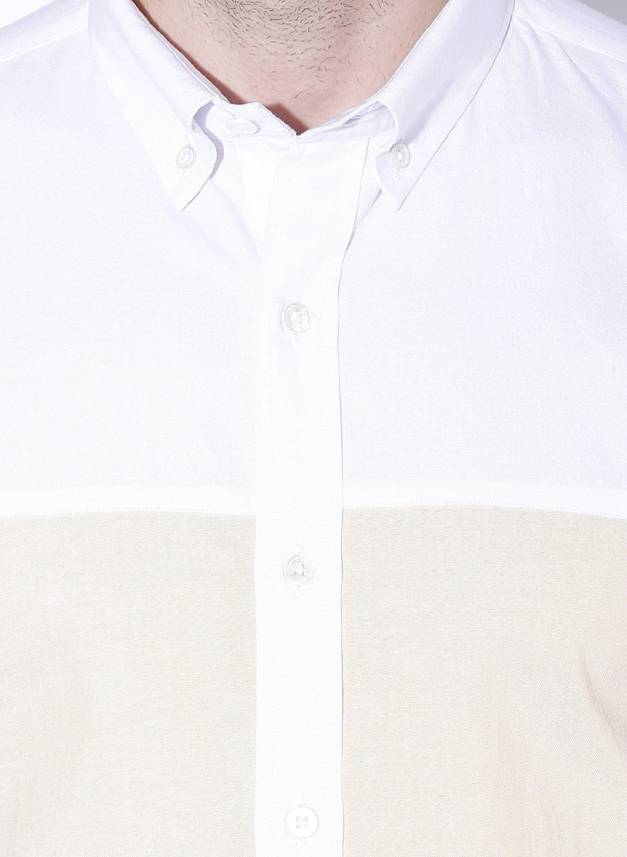 White Oxford Color Block Button Down Shirt