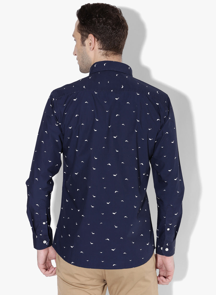 Dolphin Print Button Down Slim Fit Shirt