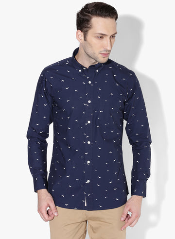 Dolphin Print Button Down Slim Fit Shirt