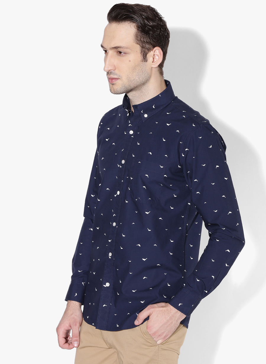 Dolphin Print Button Down Slim Fit Shirt