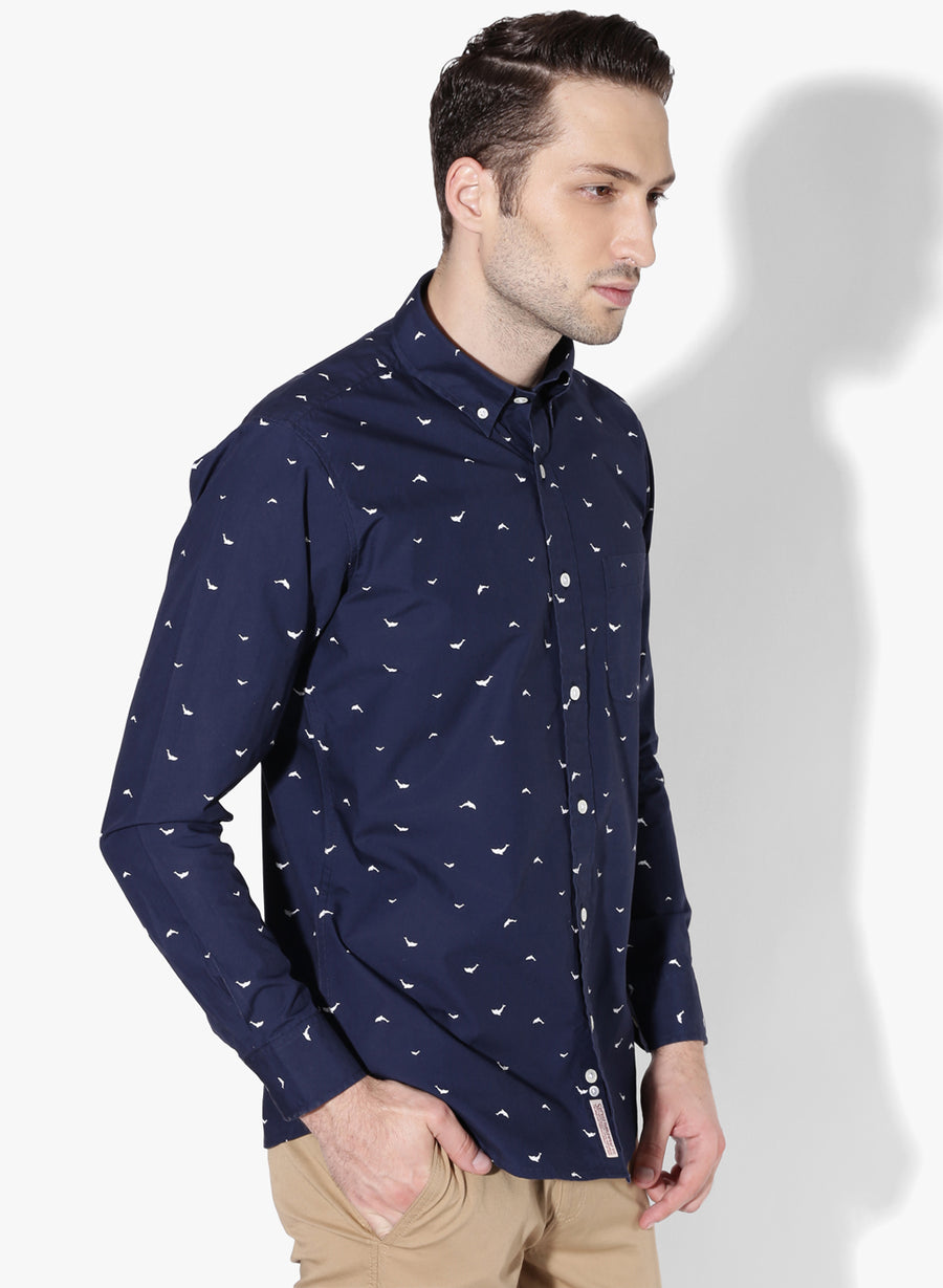 Dolphin Print Button Down Slim Fit Shirt