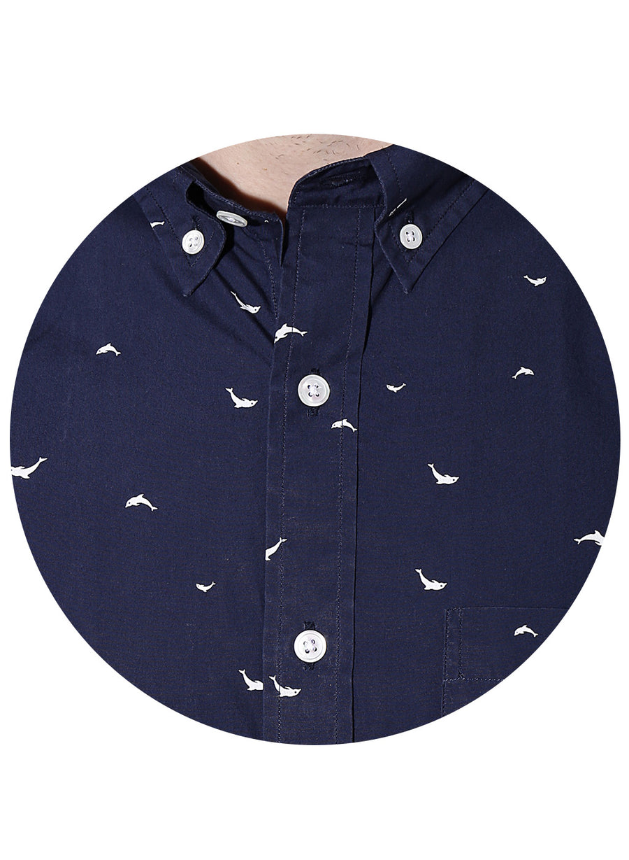 Dolphin Print Button Down Slim Fit Shirt