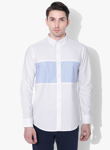 White Oxford Color Block Button Down Shirt