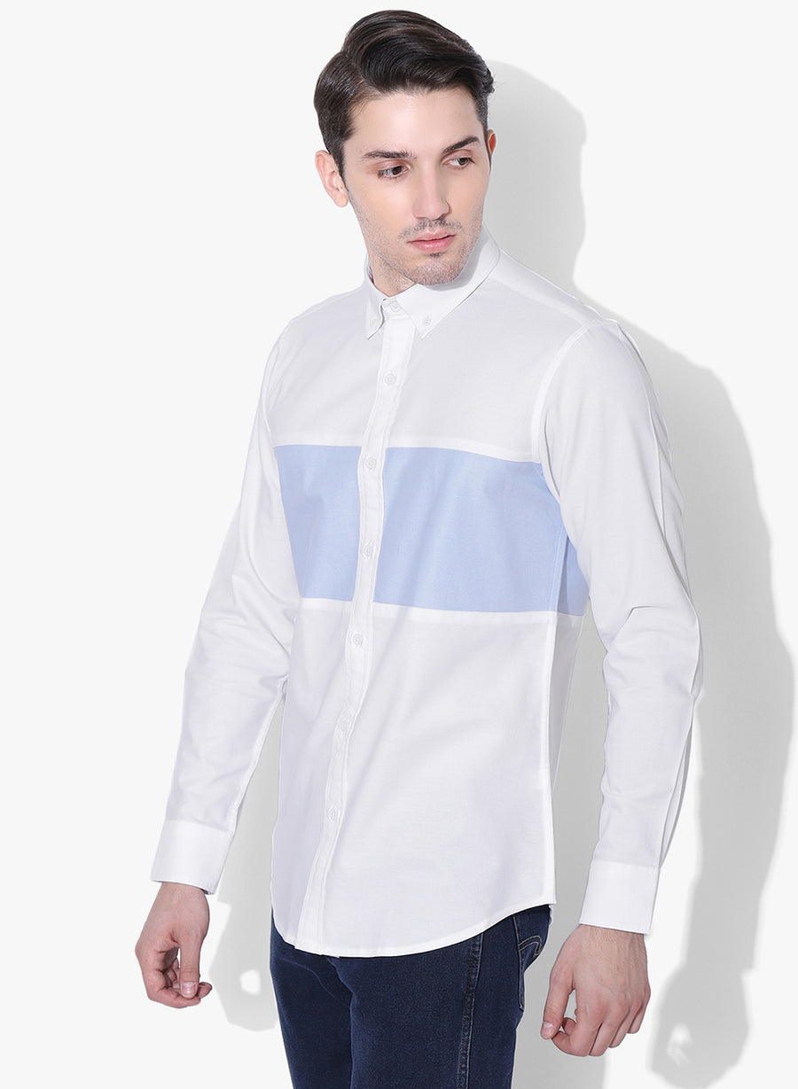 White Oxford Color Block Button Down Shirt