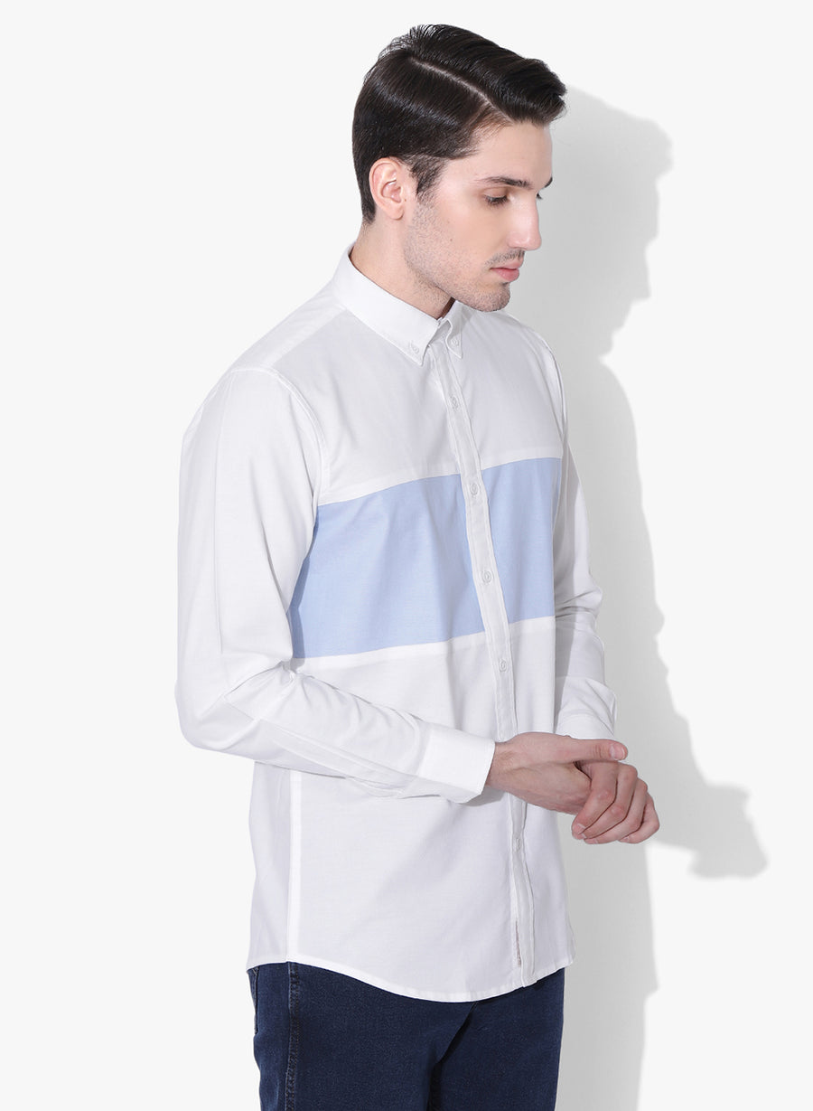 White Oxford Color Block Button Down Shirt