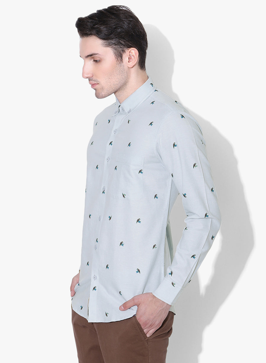 Bird of Prey Print Full Sleeves Button Down Shirt