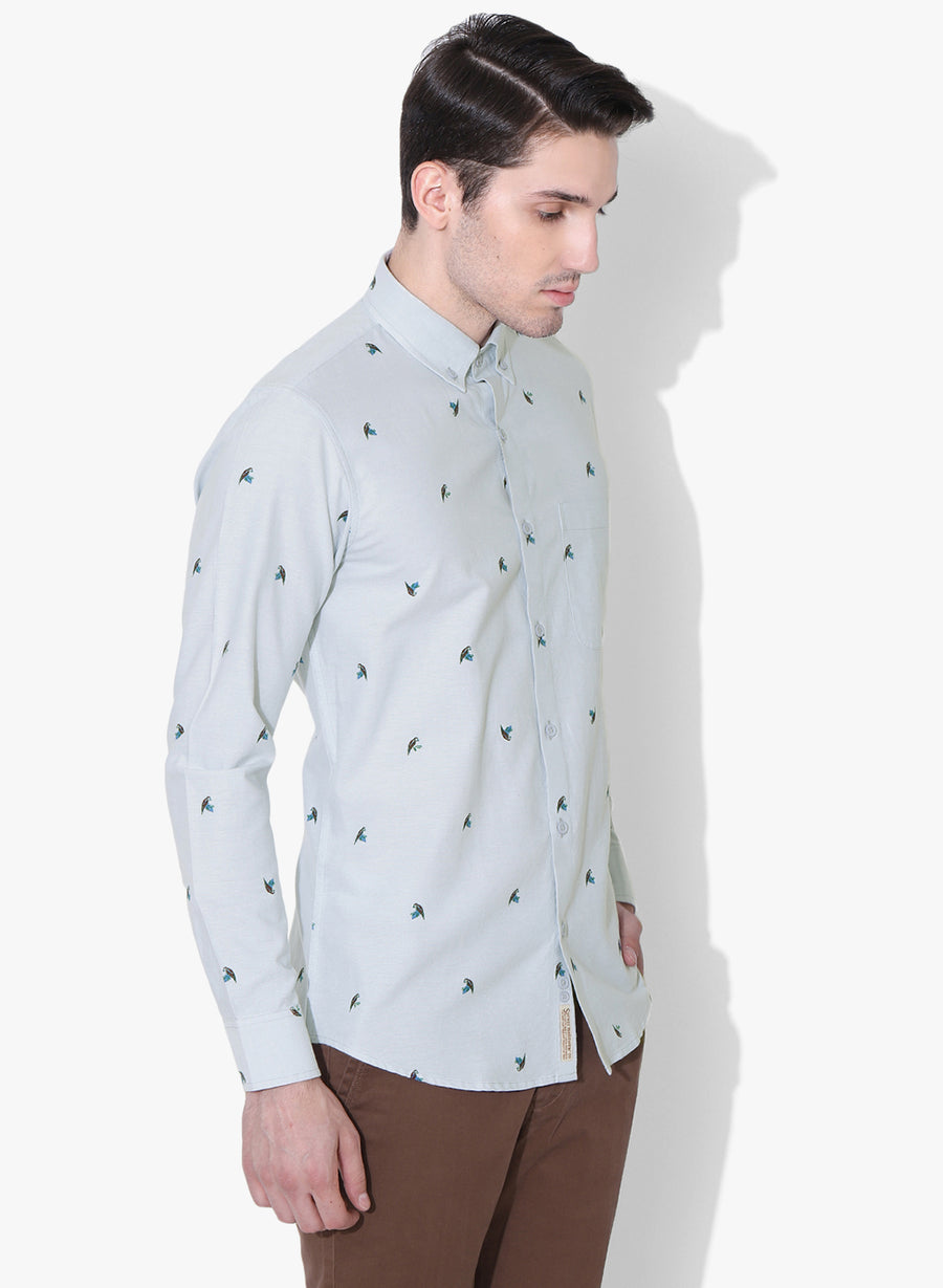 Bird of Prey Print Full Sleeves Button Down Shirt