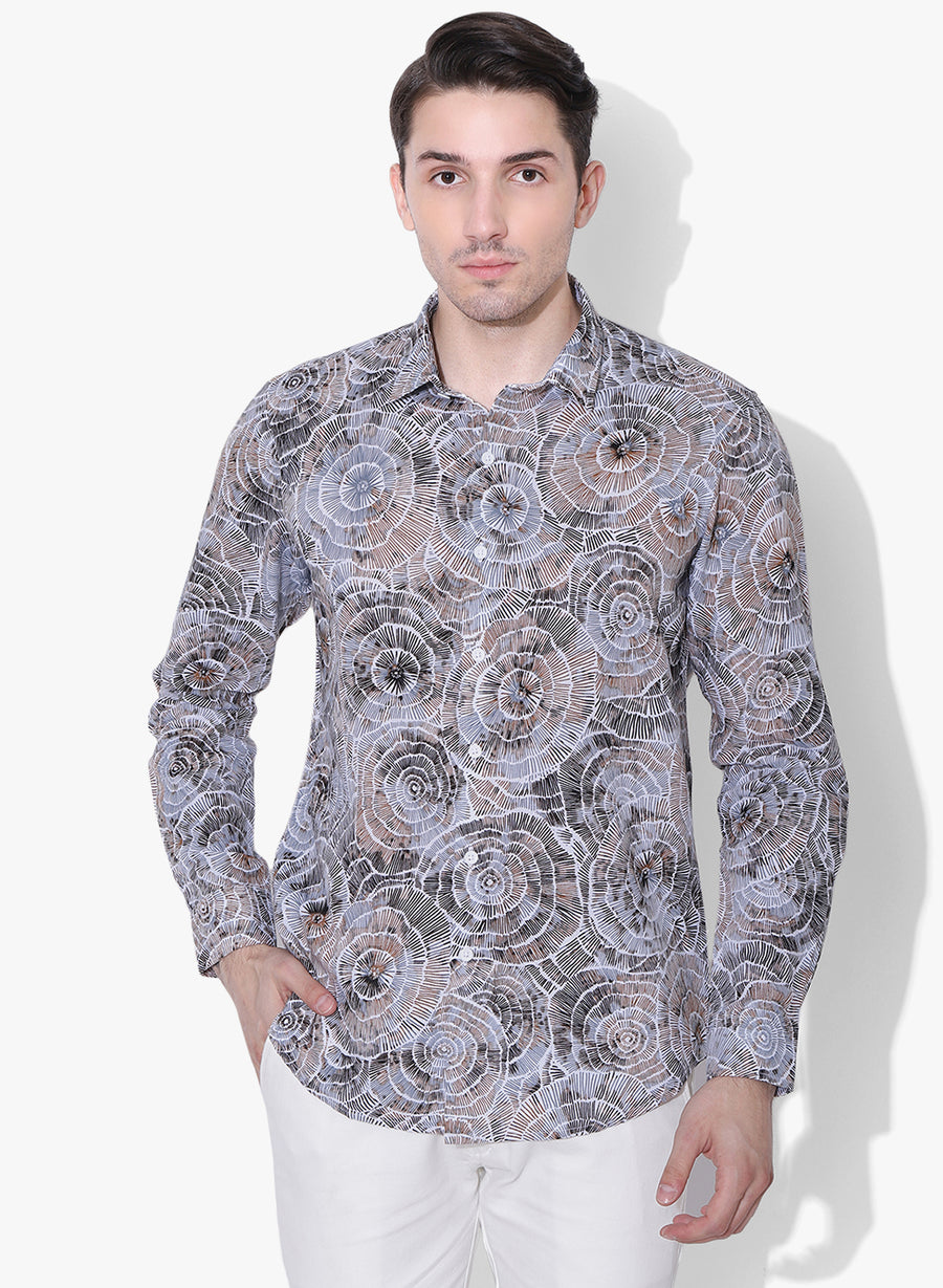 Hamon Print Cutaway Collar Shirt