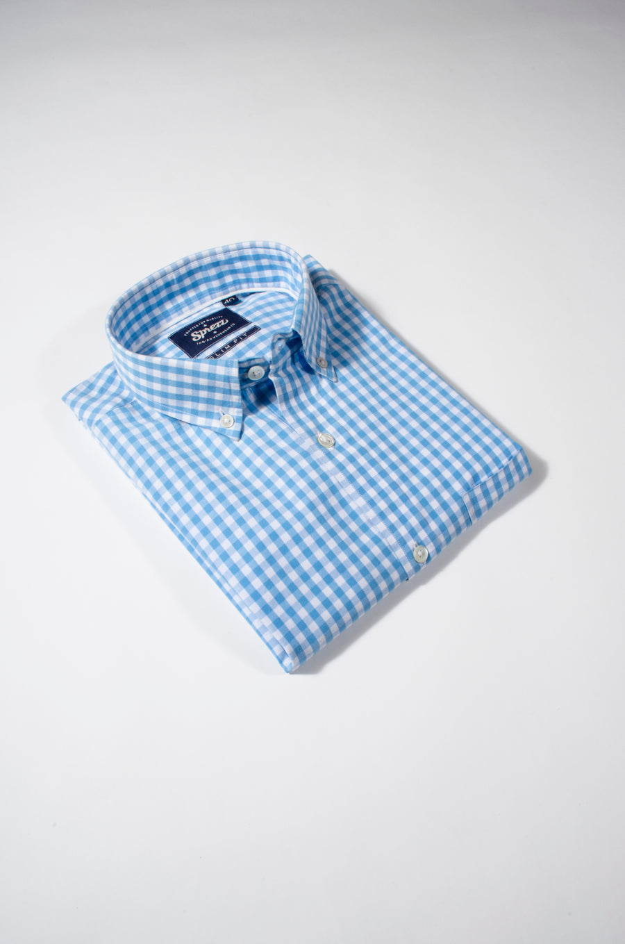 Light Blue Gingham Check Button Down Slim Fit Shirt