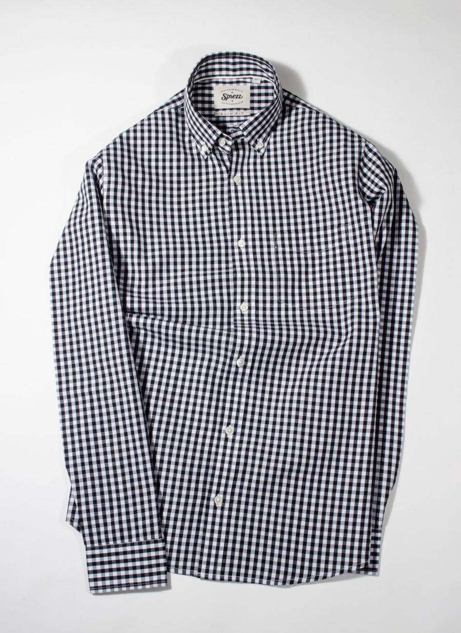 Black & White Gingham Check Button Down Slim Fit Shirt