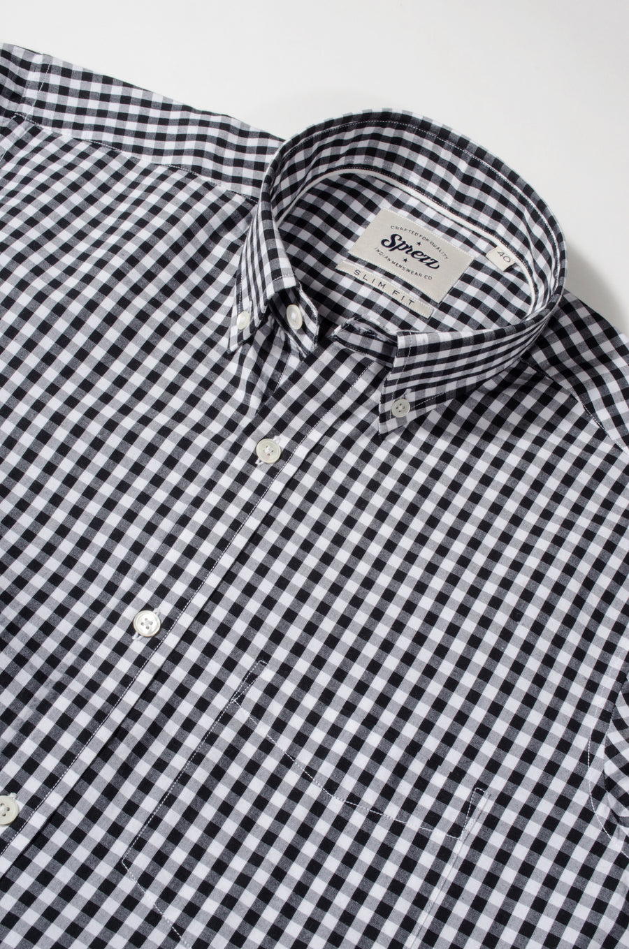 Black & White Gingham Check Button Down Slim Fit Shirt