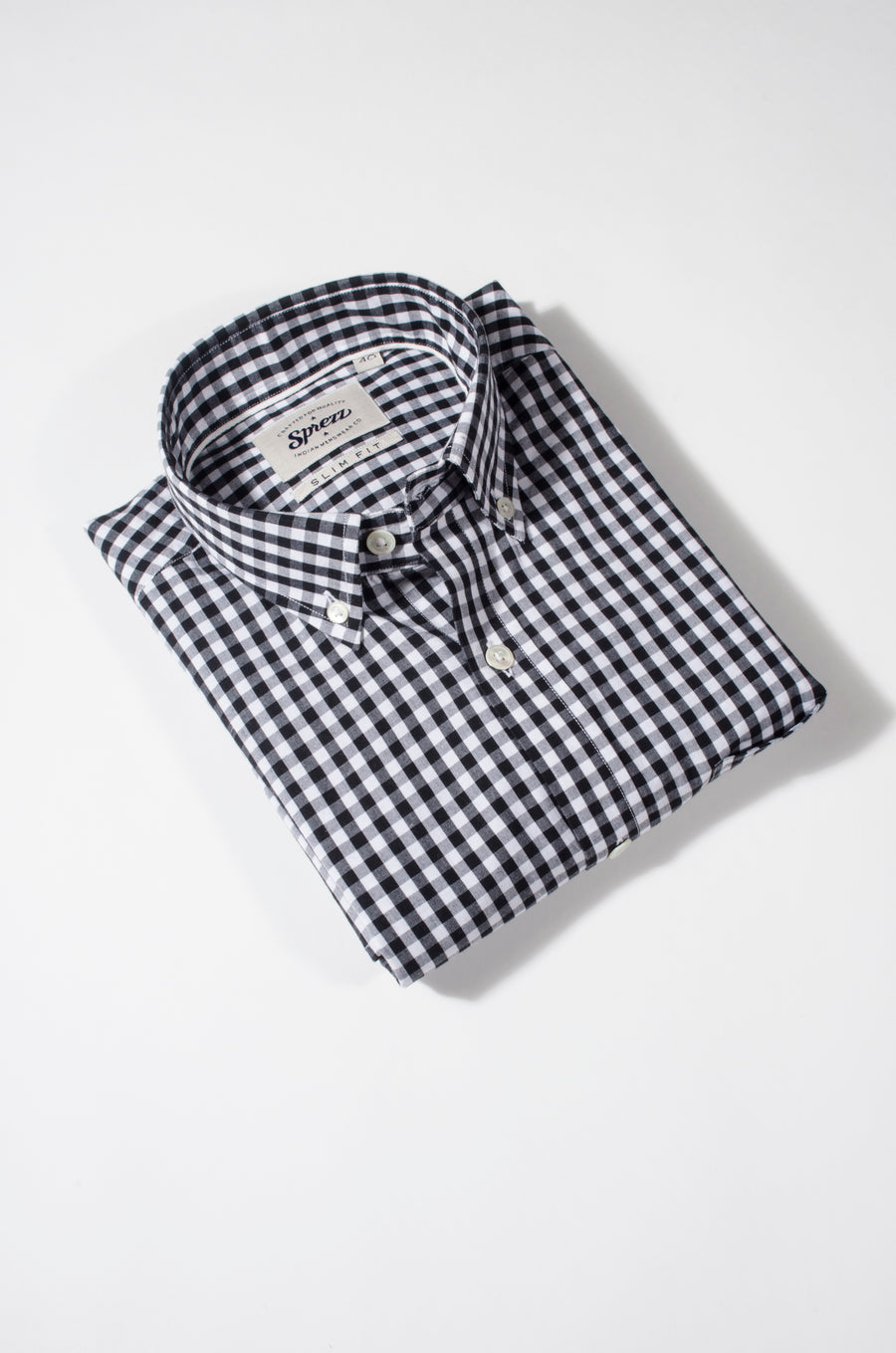Black White Gingham Check Button Down Slim Fit Shirt –