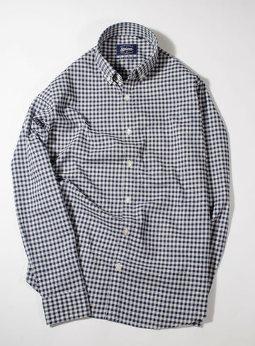Donegal Navy Blue Gingham Check Button Down Slim Fit Shirt