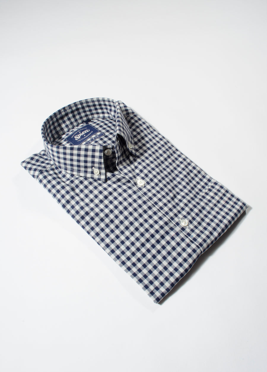 Donegal Navy Blue Gingham Check Button Down Slim Fit Shirt